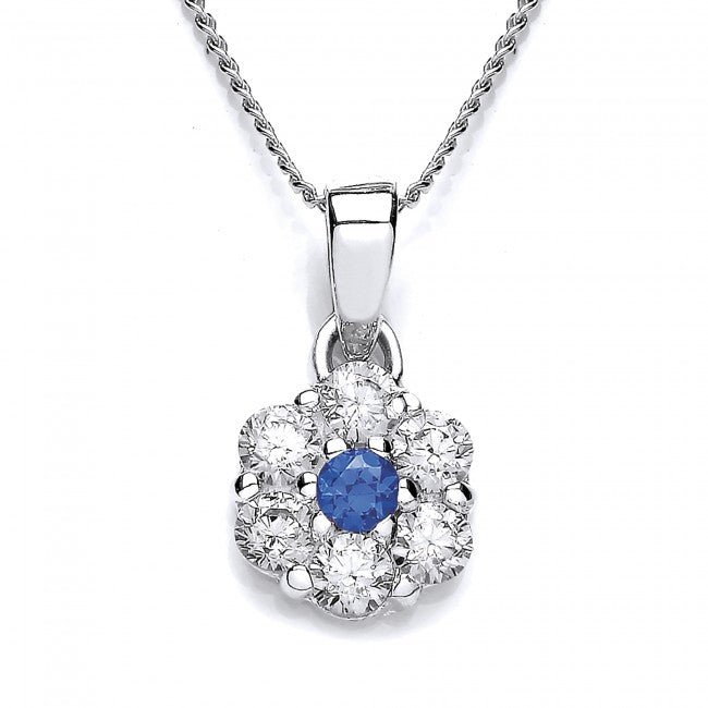 Silver 925 Clear and Blue Cubic Zirconia Cluster Flower Pendant - NiaYou Jewellery