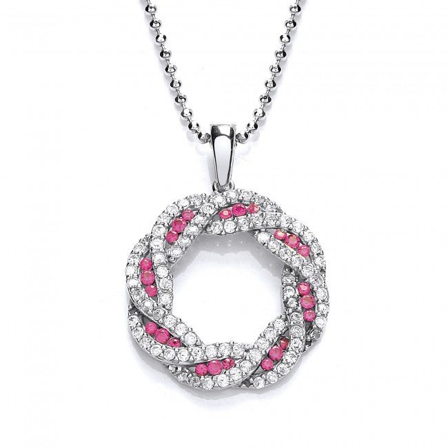 Silver 925 Clear Cubic Zirconia and Red Ruby Twist Circle Pendant - NiaYou Jewellery
