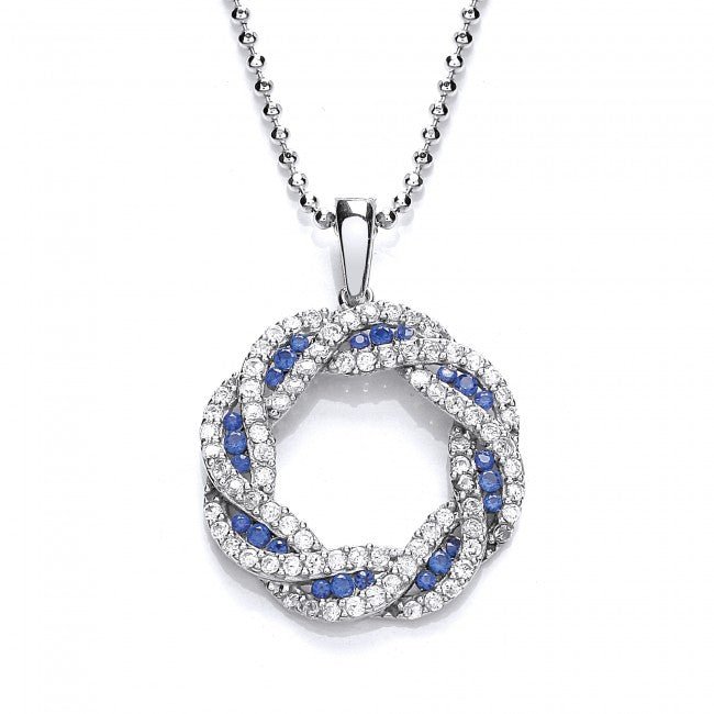 Silver 925 Clear CZ and Blue Sapphire Twist Circle Pendant - NiaYou Jewellery