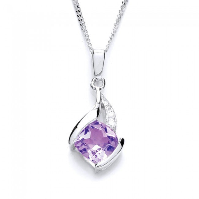 Silver 925 Clear CZ and Square Amethyst Pendant Necklace - NiaYou Jewellery