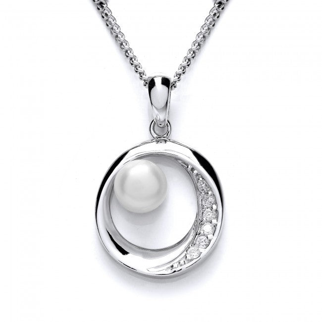 Silver 925 Cubic Zirconia Circle Pendant with Freshwater Pearl - NiaYou Jewellery