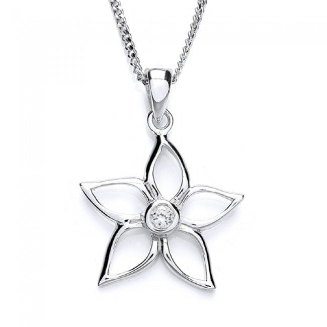 Silver 925 Cubic Zirconia Open Flower Pendant - NiaYou Jewellery