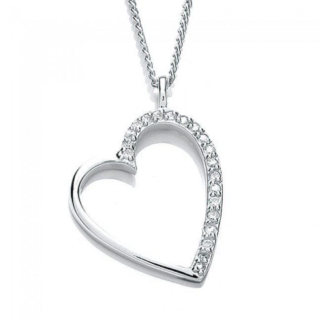 Silver 925 Cubic Zirconia Open Heart Pendant Necklace - NiaYou Jewellery