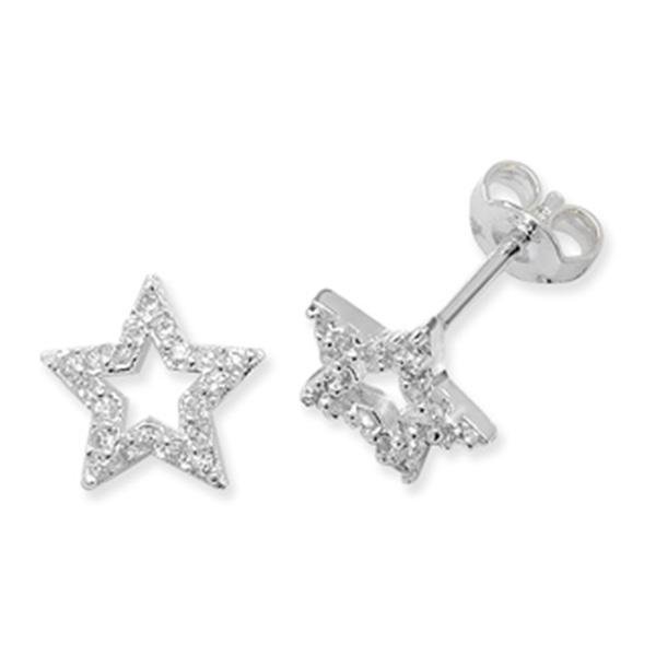 Silver 925 Cubic Zirconia Open Star Stud Earrings - NiaYou Jewellery