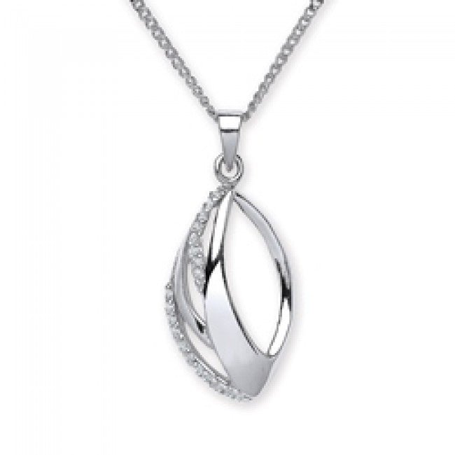Silver 925 Cubic Zirconia Oval Drop Open Pendant - NiaYou Jewellery