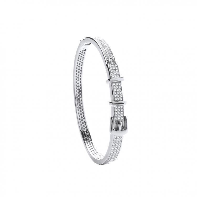 Silver 925 Cubic Zirconia Pave' Belt Buckle Bangle - NiaYou Jewellery