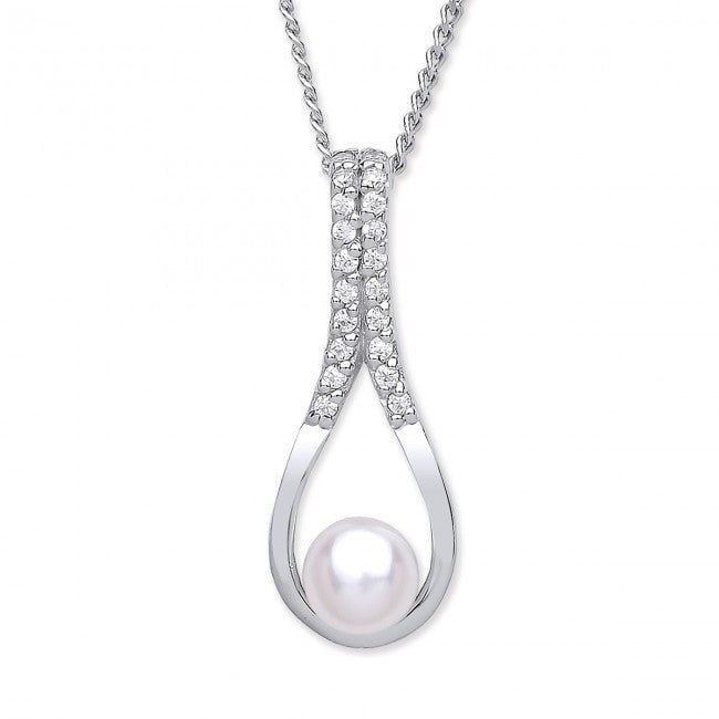 Silver 925 CZ Drop Pendant with Freshwater Pearl - NiaYou Jewellery