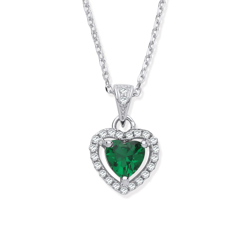 Silver 925 Emerald Green CZ Halo Heart Pendant Necklace - NiaYou Jewellery