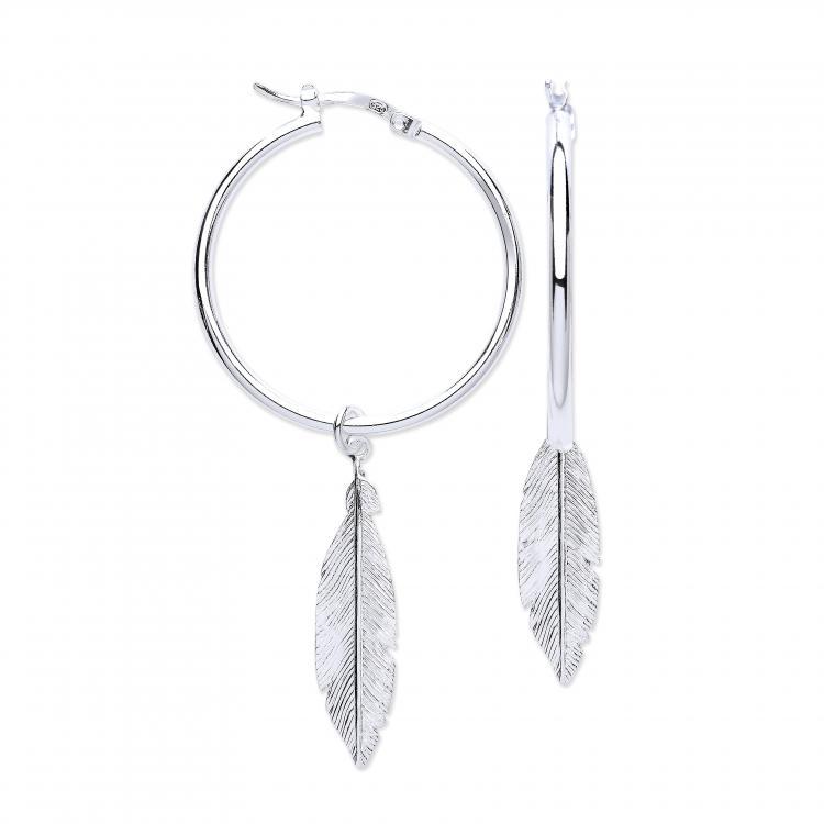 Silver 925 Feather Hoop Earrings - NiaYou Jewellery