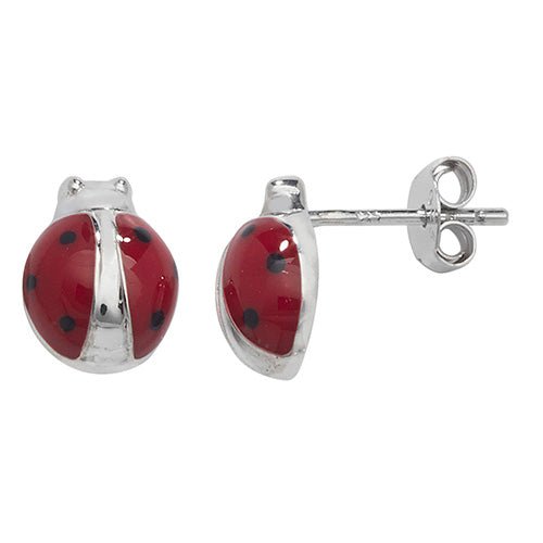 Silver 925 Girls Red Ladybird Stud Earrings - NiaYou Jewellery