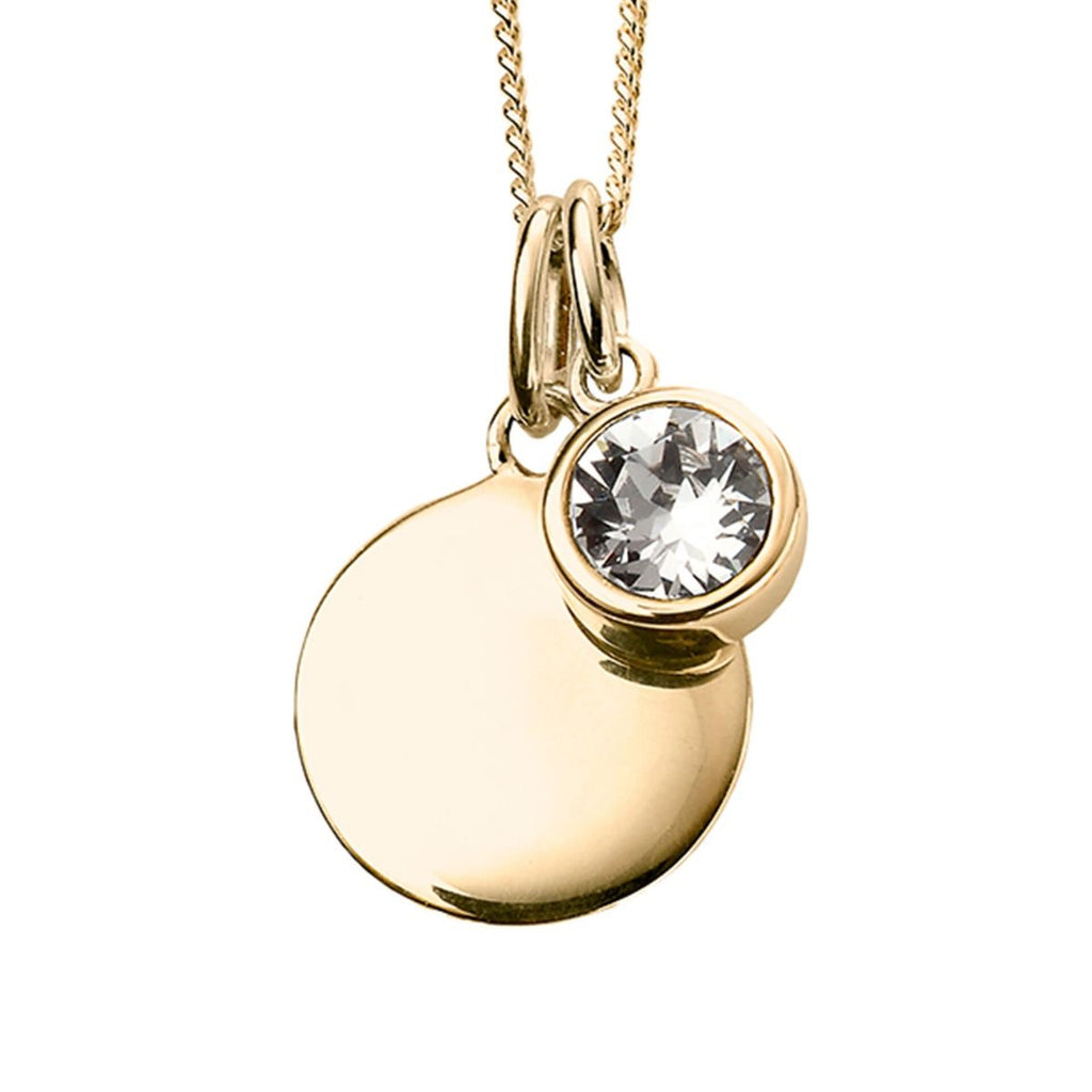 Silver 925 Gold Plated CZ Birthstone and Disc Pendant Necklace - April - Free Engraving - NiaYou Jewellery
