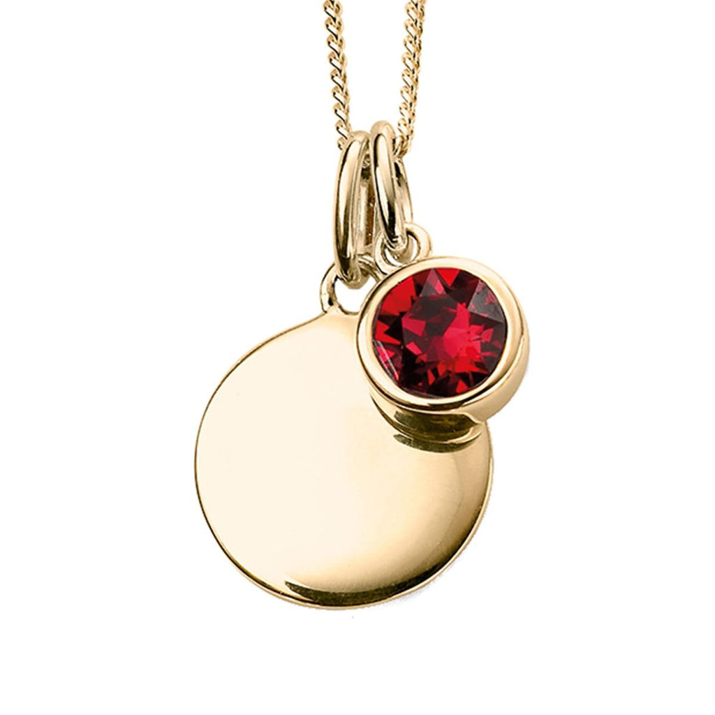 Silver 925 Gold Plated CZ Birthstone and Disc Pendant Necklace - July - Free Engraving - NiaYou Jewellery