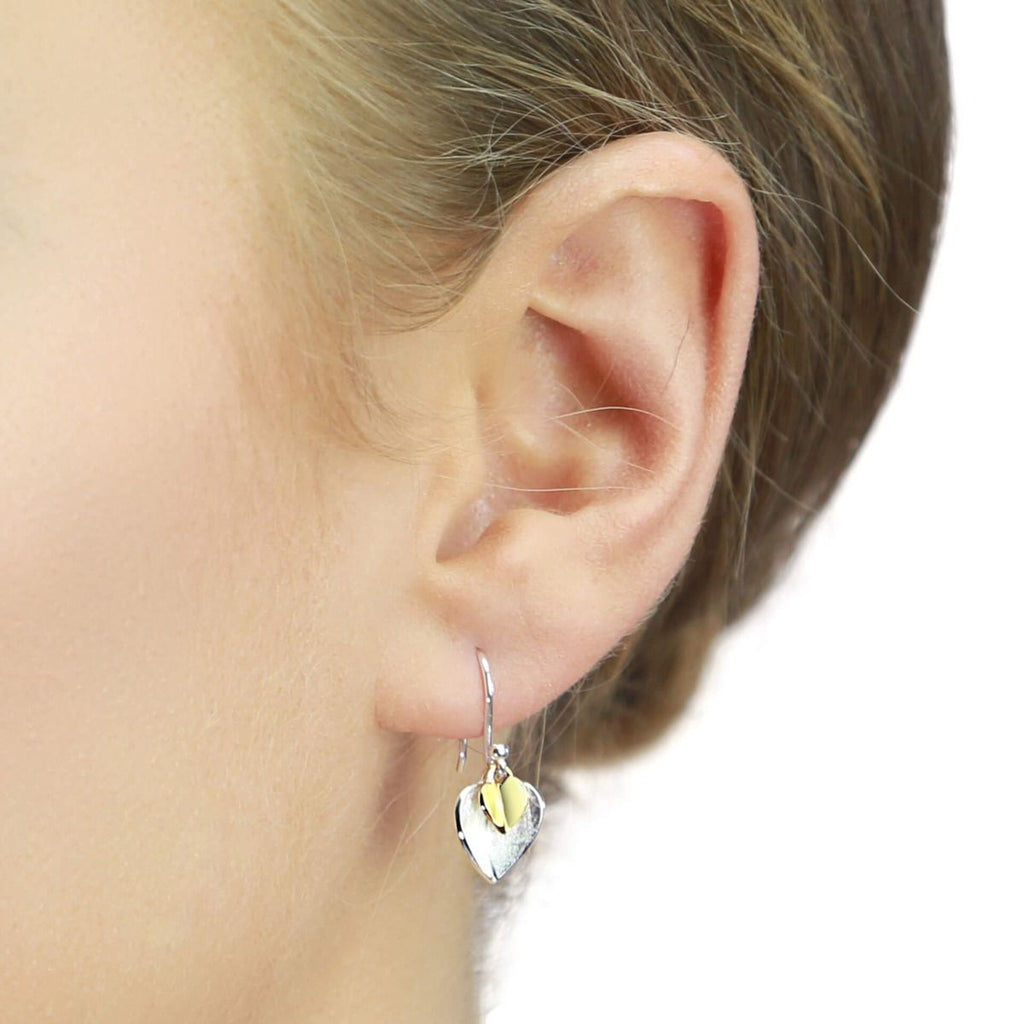 Silver 925 Gold Plated Double Heart Drop Earrings - NiaYou Jewellery
