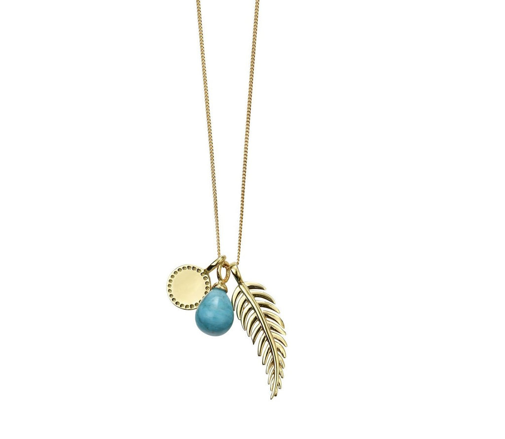 Silver 925 Gold Plated Feather Charm Necklace With Magnesite - NiaYou Jewellery