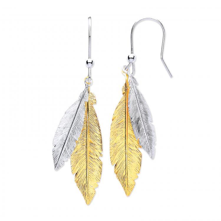 Silver 925 Gold Plated Feather Drop Earrings - NiaYou Jewellery
