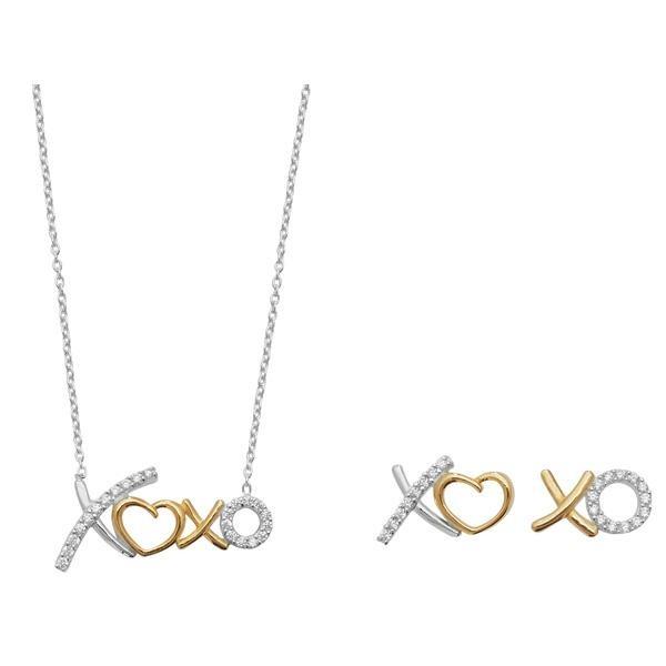 Silver 925 Gold Plated Love Hug Kiss XO Necklace and Stud Earrings - NiaYou Jewellery