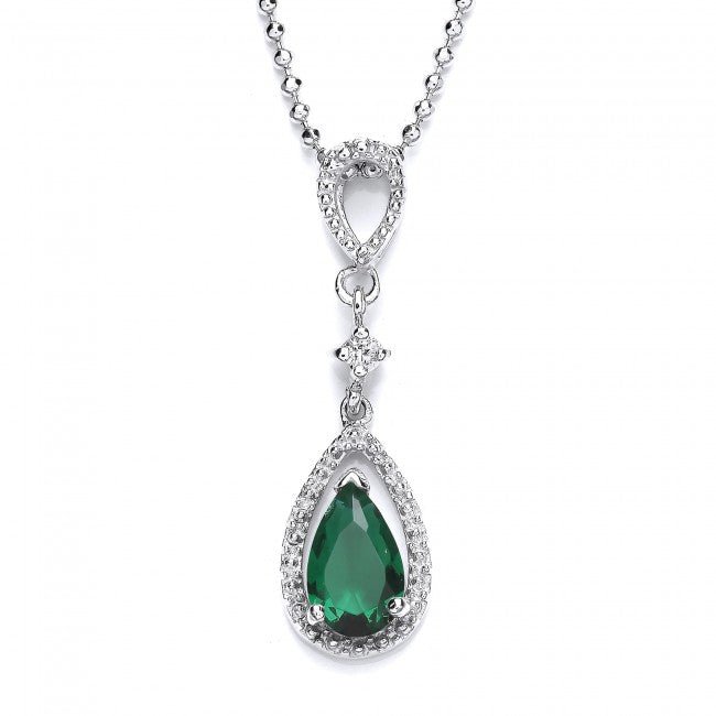 Silver 925 Green Emerald Cubic Zirconia Oval Drop Pendant - NiaYou Jewellery