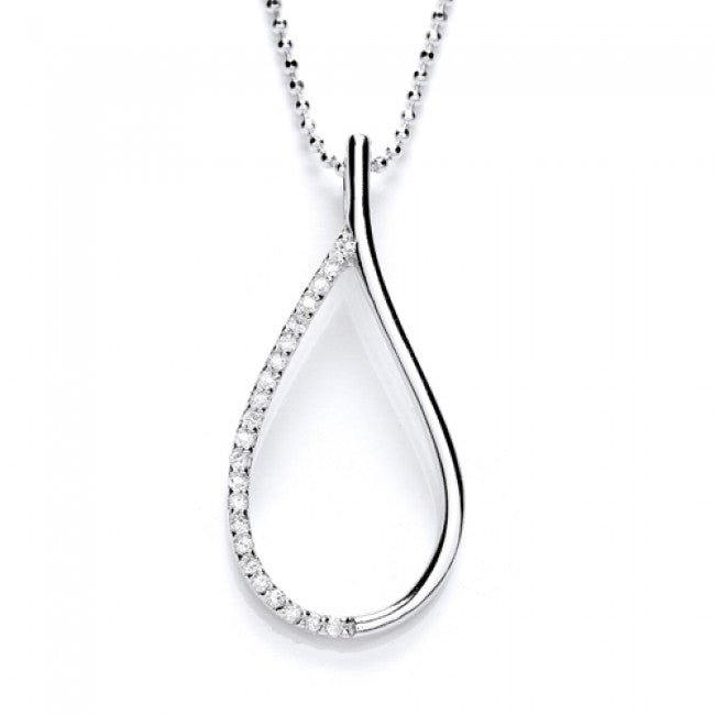 Silver 925 Half Cubic Zirconia Teardrop Pendant Necklace - NiaYou Jewellery