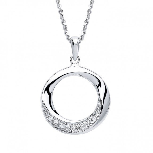 Silver 925 Half Cubic Zirconia Twist Circle Pendant - NiaYou Jewellery