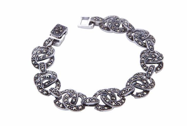 Silver 925 Marcasite Bracelet with Interlocking Circles - NiaYou Jewellery
