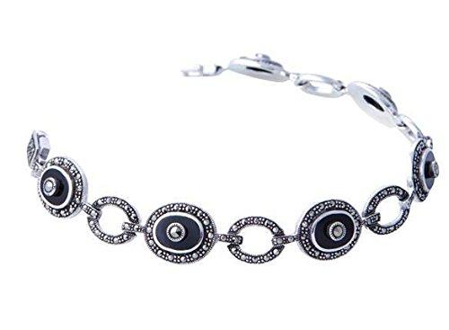 Silver 925 Marcasite Bracelet with Oval Black Onyx - NiaYou Jewellery