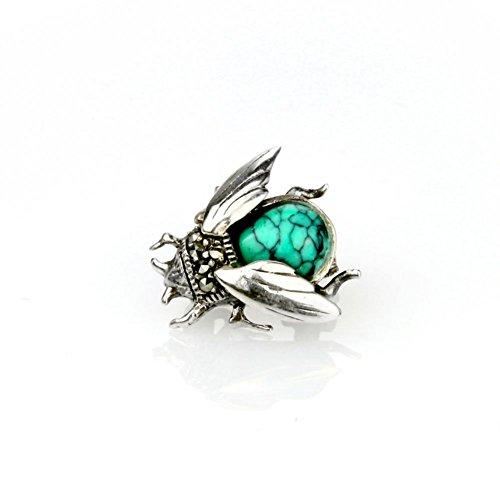 Silver 925 Marcasite BumbleBee Brooch with Green Turquoise - NiaYou Jewellery