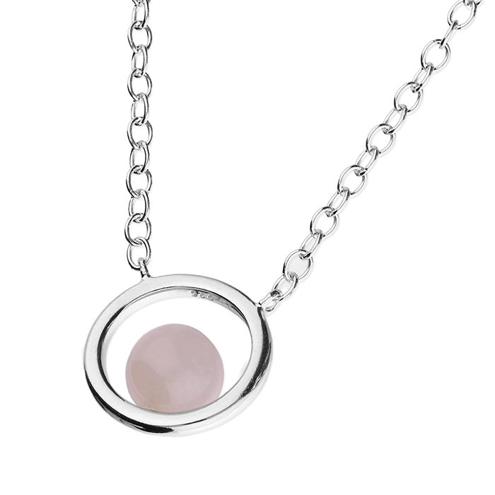 Silver 925 Open Circle Pendant with Rose Quartz Bead - NiaYou Jewellery