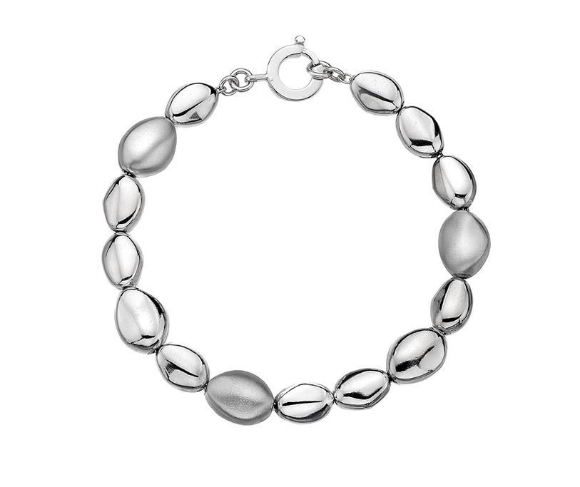Silver 925 Oval Beads Satin and High Polished Ladies Bracelet - NiaYou Jewellery