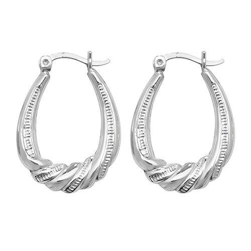 Silver 925 Oval Creole Wave Ribbed Hoop Earrings - NiaYou Jewellery