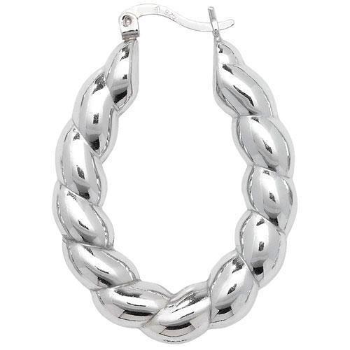 Silver 925 Oval Twist Creole Earrings 50 mm - NiaYou Jewellery