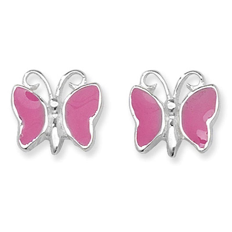 Silver 925 Pink Enamel Butterfly Stud Earrings - NiaYou Jewellery