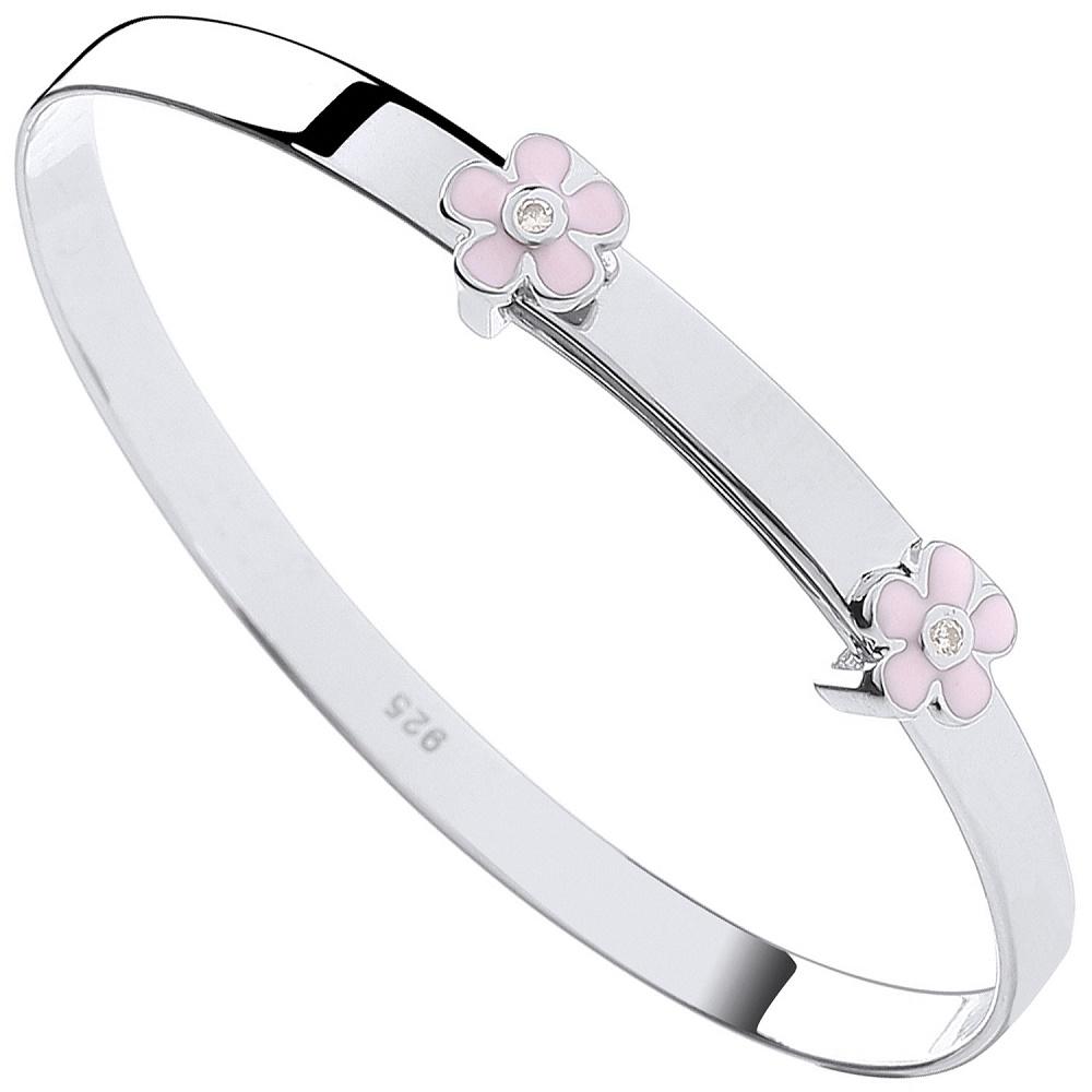 Silver 925 Pink Flower Expandable Baby Girl Bangle - NiaYou Jewellery