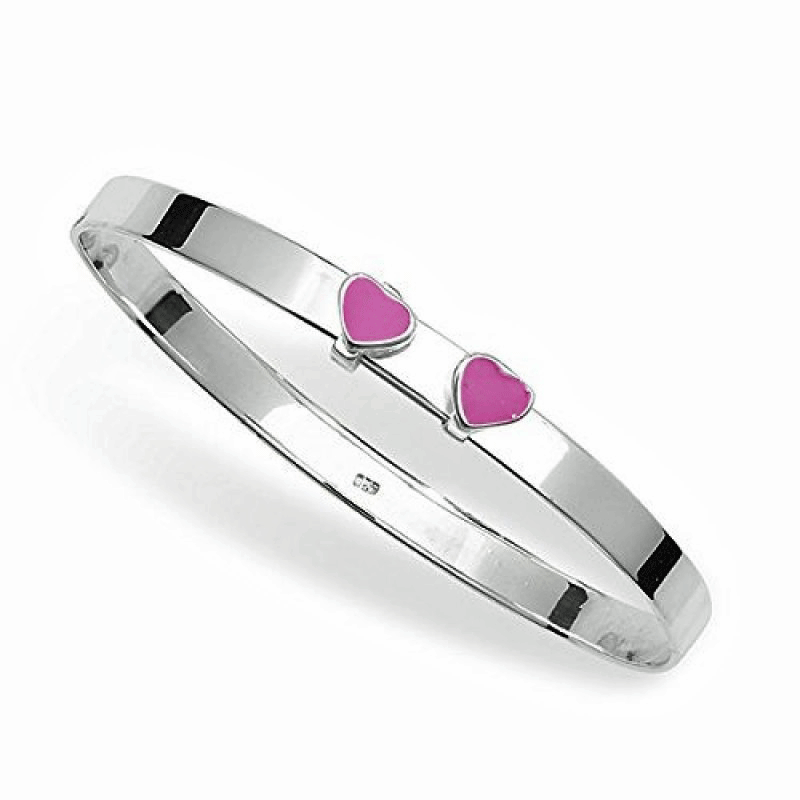 Silver 925 Pink Hearts Expandable Girls Baby Bangle - NiaYou Jewellery