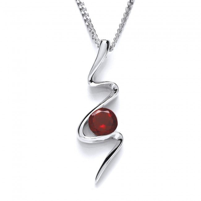 Silver 925 Red Garnet Fancy Ribbon Pendant - NiaYou Jewellery