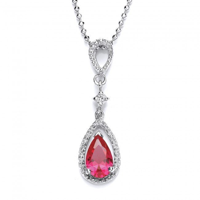 Silver 925 Red Ruby Cubic Zirconia Oval Drop Pendant - NiaYou Jewellery