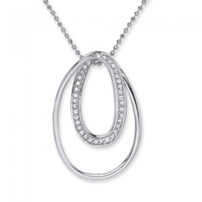 Silver 925 Rhodium Plated Cubic Zirconia Double Oval Pendant - NiaYou Jewellery