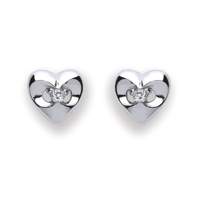 Silver 925 Rhodium Plated Cubic Zirconia Heart Stud Earrings - NiaYou Jewellery