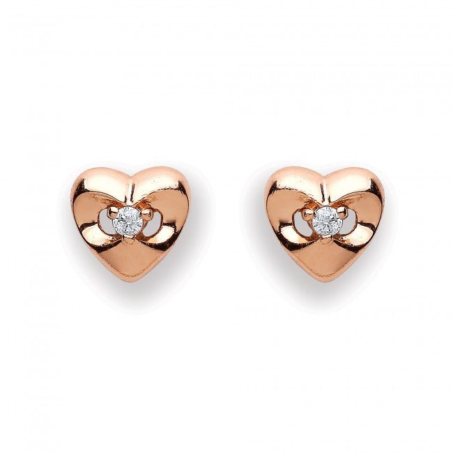 Silver 925 Rose Gold Cubic Zirconia Heart Stud Earrings - NiaYou Jewellery
