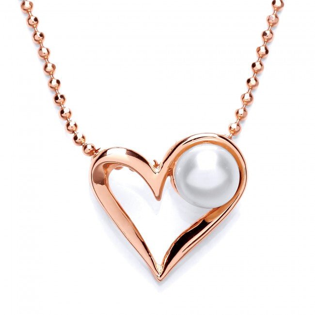 Silver 925 Rose Gold Open Heart Pendant with Freshwater Pearl - NiaYou Jewellery