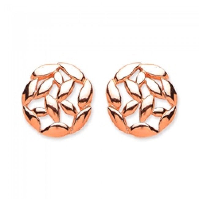 Silver 925 Rose Gold Plated Cut Out Leaf Round Stud Earrings - NiaYou Jewellery