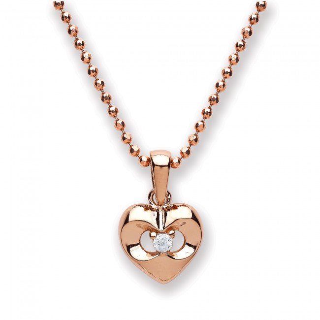 Silver 925 Rose Gold Plated CZ Small Heart Pendant - NiaYou Jewellery