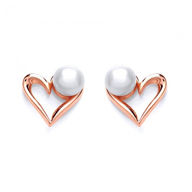 Silver 925 Rose Gold Plated Heart Stud Earrings with Pearls - NiaYou Jewellery