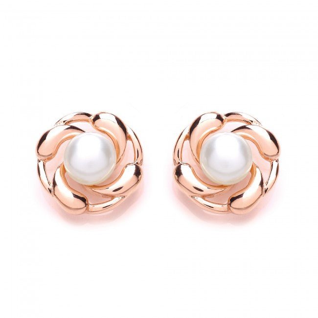 Silver 925 Rose Gold Plated Round Flower Stud Earrings with Pearls - NiaYou Jewellery