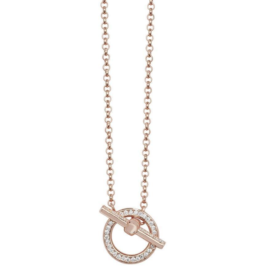 Silver 925 Rose Gold Plated T-Bar Necklace with Cubic Zirconia - NiaYou Jewellery