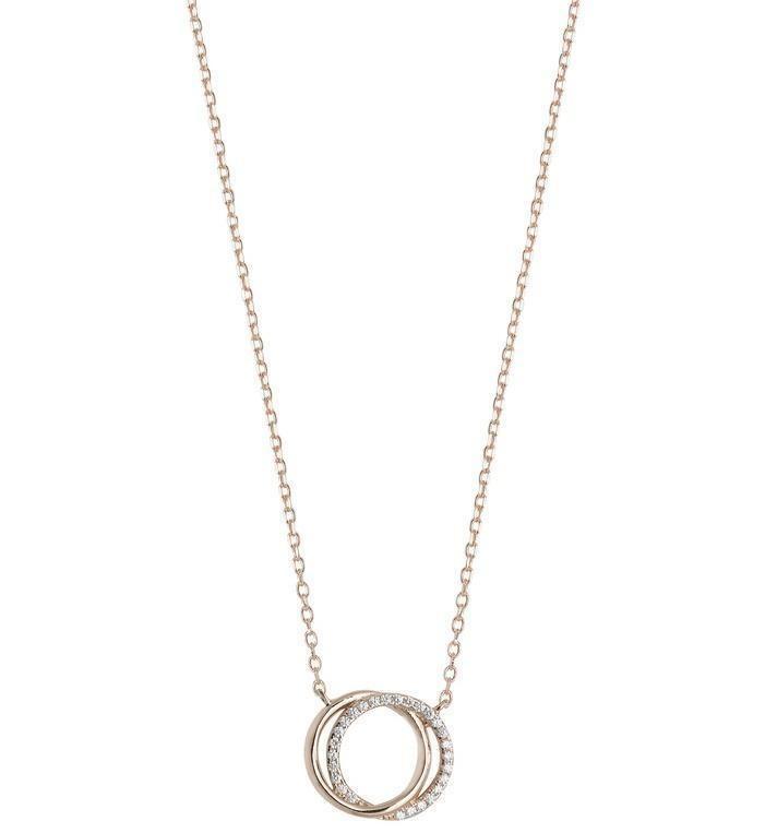 Silver 925 Rose Gold Plated Two Circle Necklace with Cubic Zirconia - NiaYou Jewellery