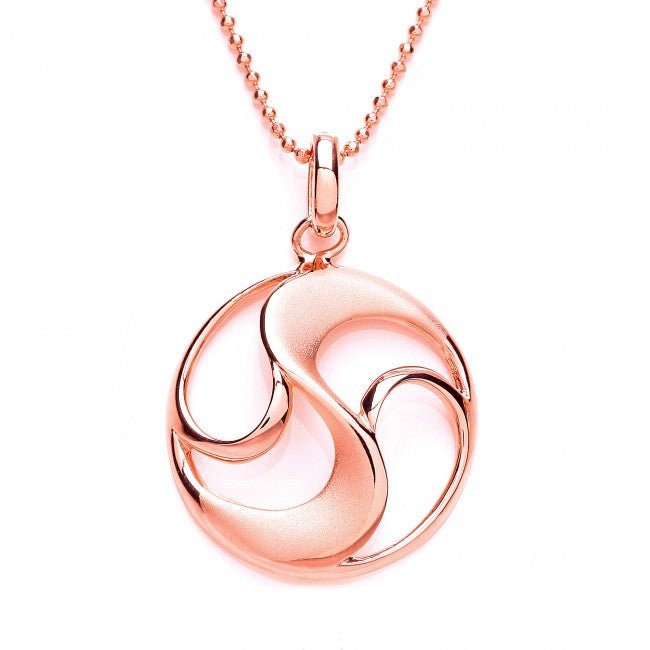Silver 925 Rose Gold Round Swirl Round Pendant with Ball Chain - NiaYou Jewellery
