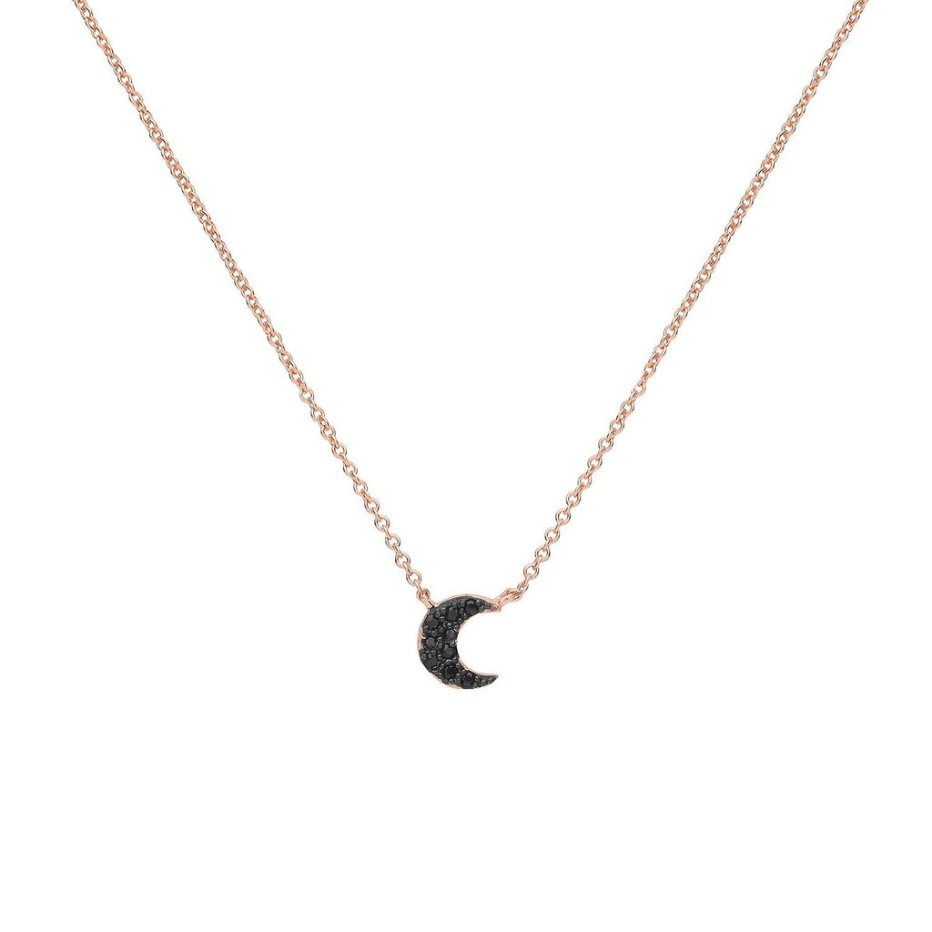 Silver 925 Rose Gold Vermeil Moon Pendant with Black CZ - NiaYou Jewellery