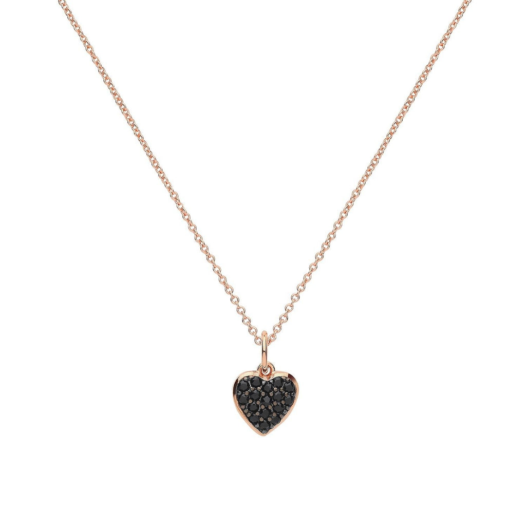 Silver 925 Rose Gold Vermeil Small Heart Pendant with Black CZ - NiaYou Jewellery