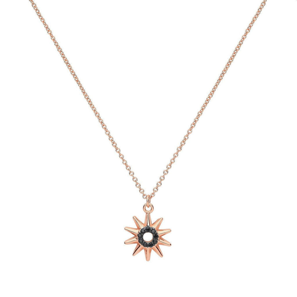 Silver 925 Rose Gold Vermeil Sun Star Pendant with Black CZ - NiaYou Jewellery