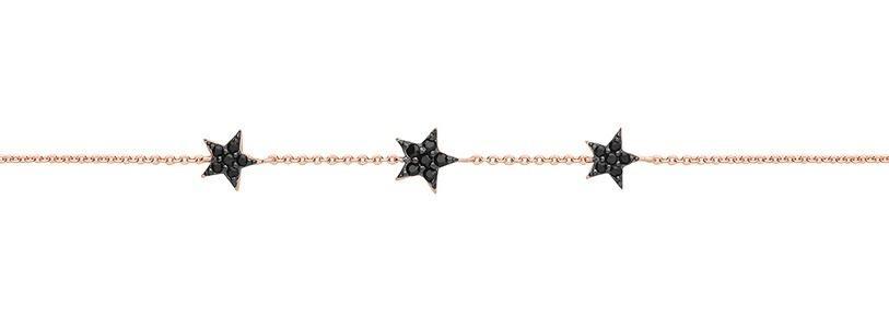Silver 925 Rose Gold Vermeil with Black CZ Three Star Bracelet - NiaYou Jewellery